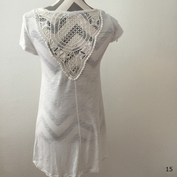 Junie & Jade Tops - Junie & Jade White High Low Crochet Detail Top